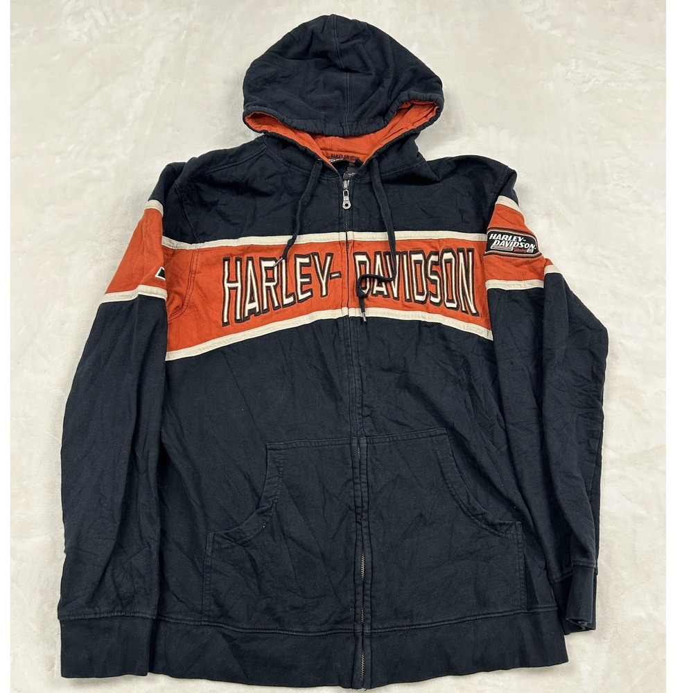 Harley-Davidson Zip Hoodie Mens XL Black Orange H-D Racing Colorblock Logo